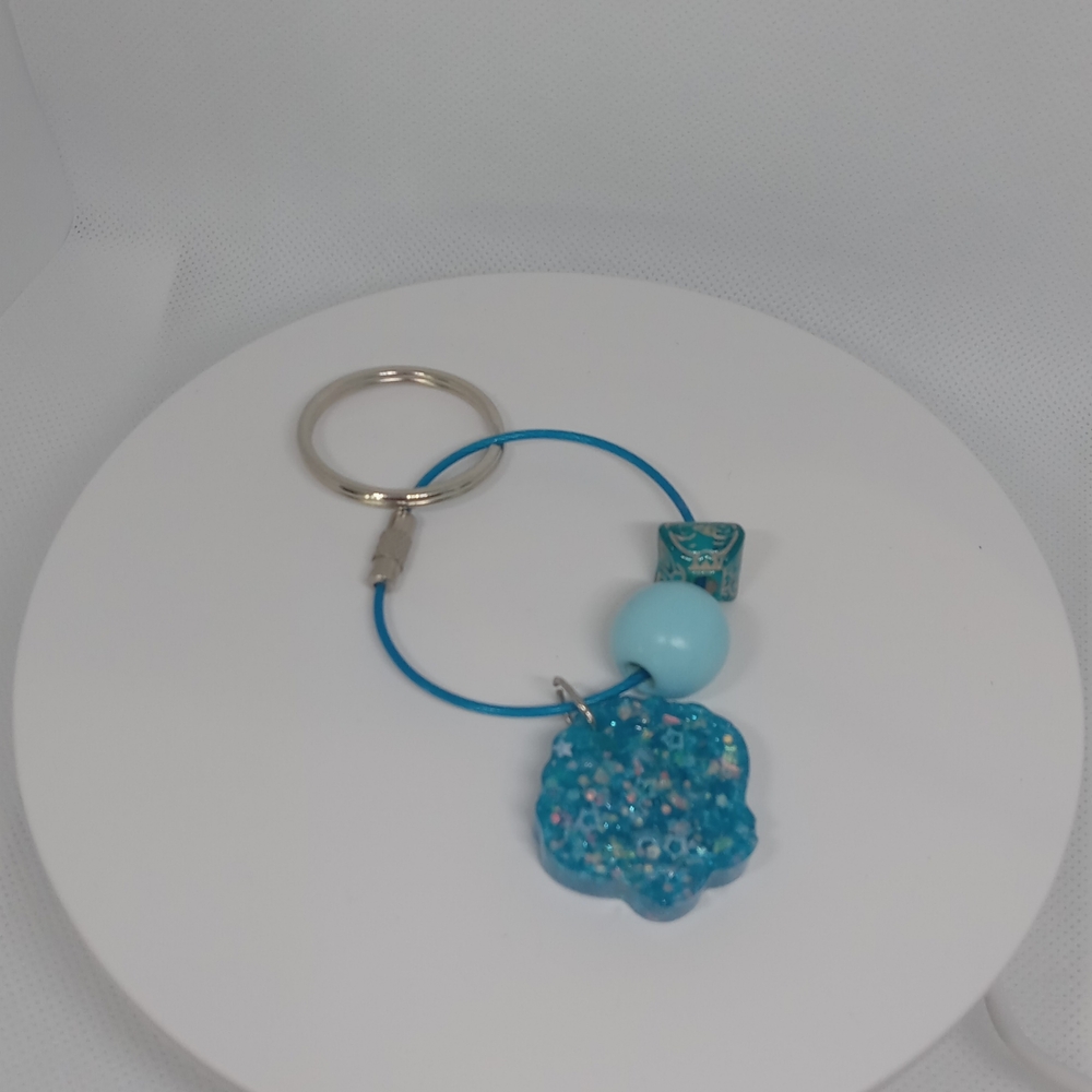 Blue Beaded Keychain